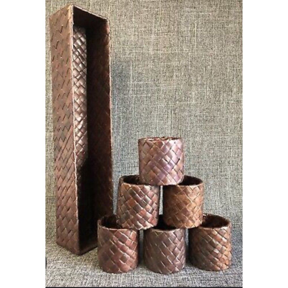 Pier One Wicker Woven Napkin Rings / Holder And Storage Container